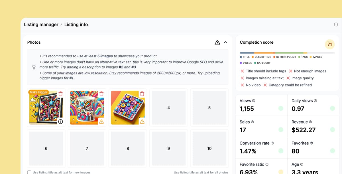 Make listings that rank in Etsy search results.